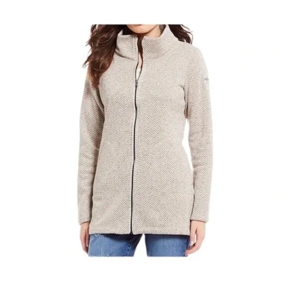 Columbia l Darling Days Long Zip Front Jacket Size S Beige & White Chevron Print - Picture 1 of 7